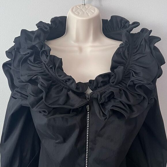 Joseph Ribkoff Wire Ruffle Neck with Rhinestone Zip Front Jacket Size 8 - Picture 2 of 9